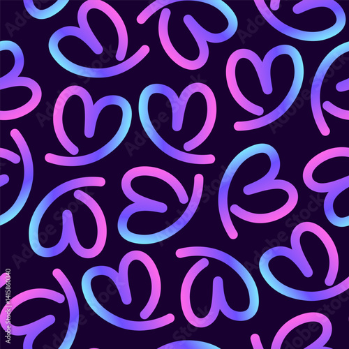 Seamless pattern of abstract hearts in neon gradient colors