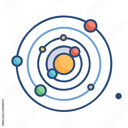 Cartoon Solar System with Planets and Orbitals