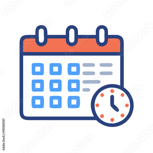 Calendar and clock colorful icon for appointments, schedule