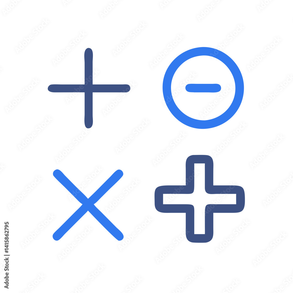 Obraz premium Add, subtract, multiply, divide mathematical symbols isolated on black