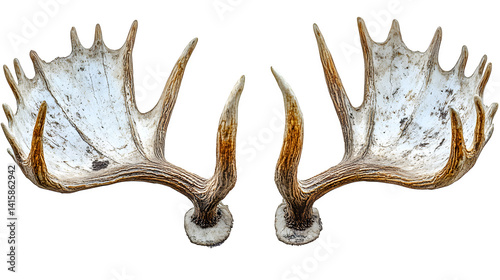 A high-definition, realistic moose antler set, isolated on a white background