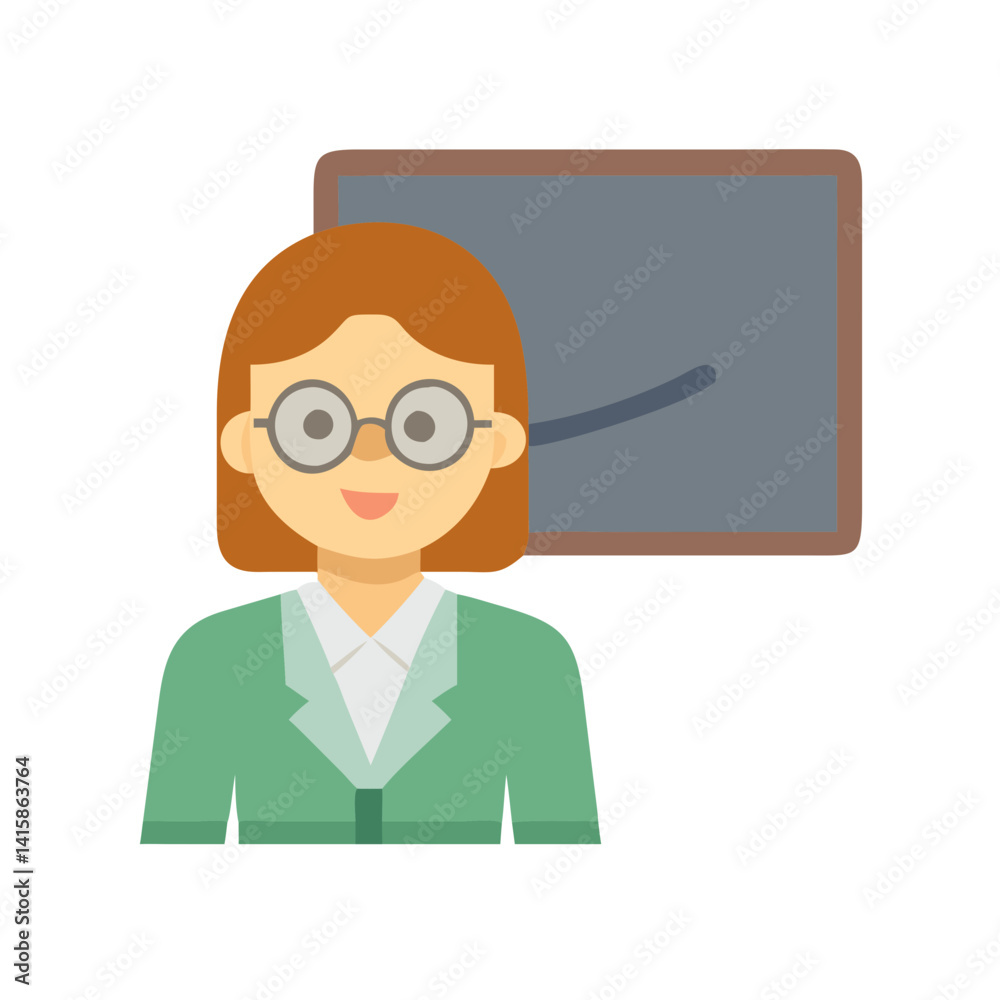 Teacher with Glasses at Blackboard Illustration on Black Teacher with Glasses at Blackboard Illustration on Black