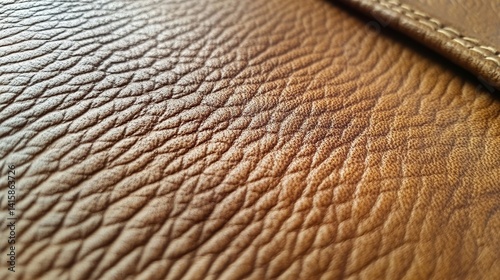 Obraz na płótnie Close-up of textured brown leather surface with detailed grain and stitching w salonie
