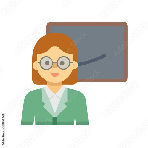 Teacher with Glasses at Blackboard Illustration on Black