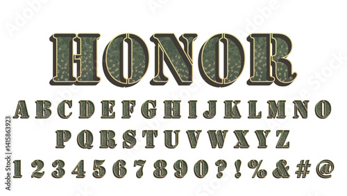 Green army pattern 3d isolated font