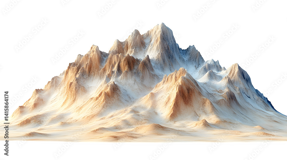 A high-definition, realistic rocky desert mountain range, isolated on a white background A high-definition, realistic rocky desert mountain range, isolated on a white background