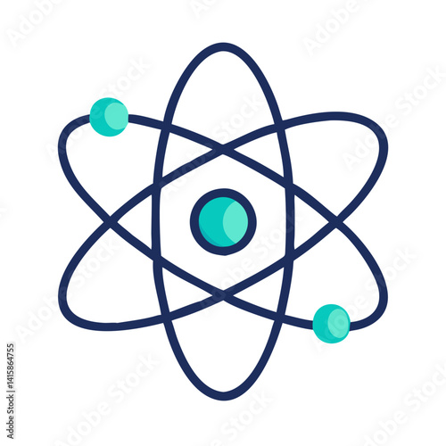 Atom model illustration on a black background, science symbol