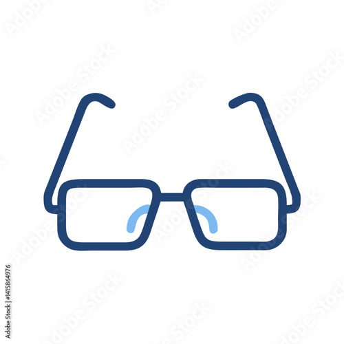 Blue rectangular eyeglasses icon with black background
