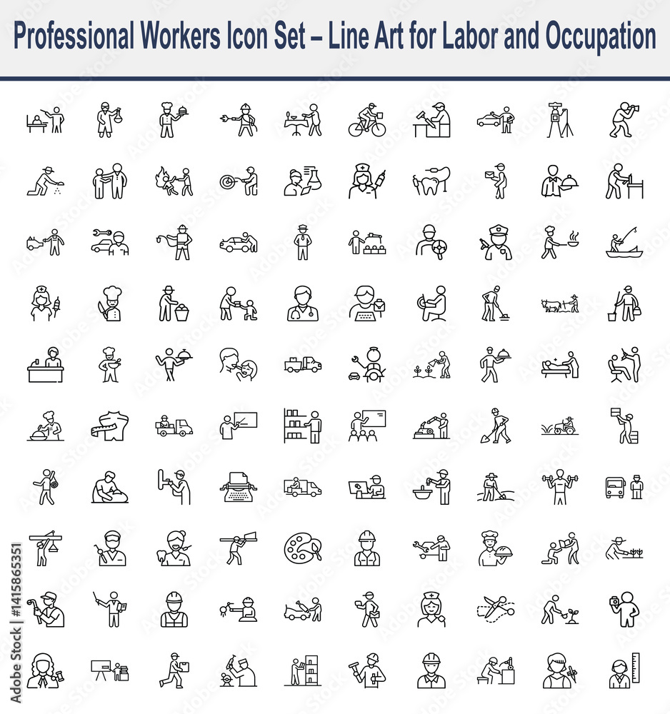 Obraz premium Occupations Outline Icon Set, Professions Linear Pictograms on White Background, Careers