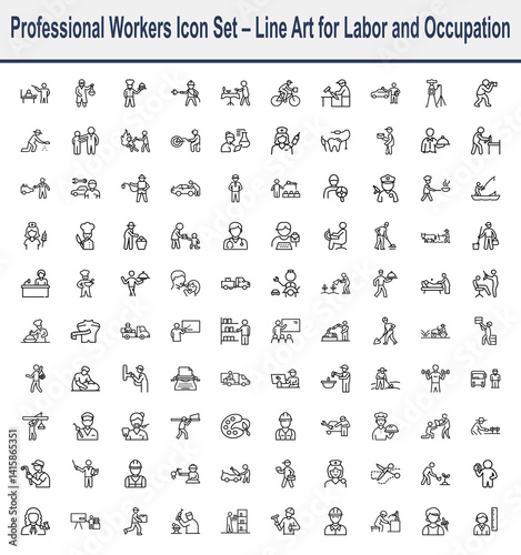 Occupations Outline Icon Set, Professions Linear Pictograms on White Background, Careers