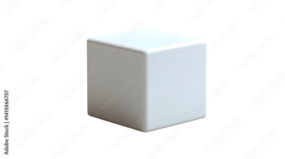 A high-definition, realistic white cube shape, isolated on a white background