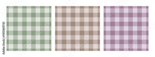 Pastel Buffalo check seamless pattern set. Checkered plaid textures. Geometric square fabric prints.
