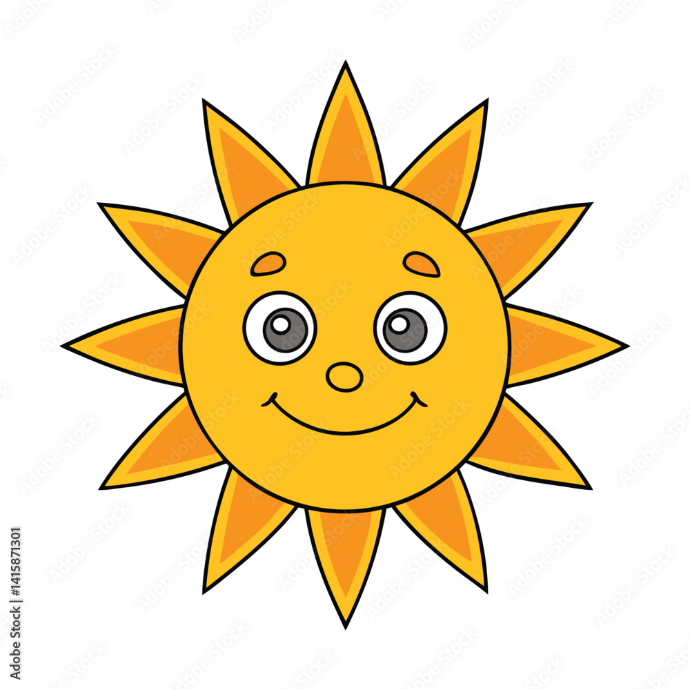 Smiling Cartoon Sun Illustration with Bright Rays and Happy Expression Smiling Cartoon Sun Illustration with Bright Rays and Happy Expression