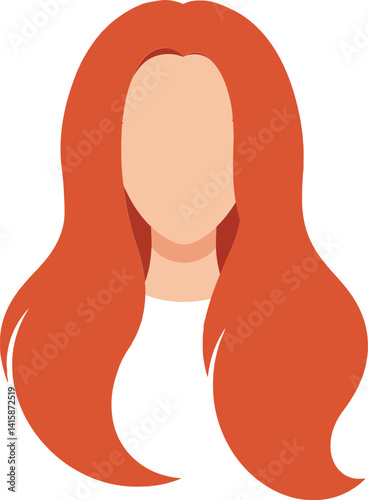 Red haired faceless woman with long flowing hair in minimal flat style vector illustration