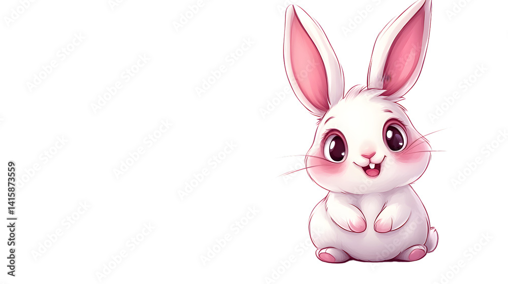 Fototapeta premium Adorable Cartoon Rabbit with Big Eyes and Pink Ears Perfect for Greeting Cards Childrens Boo
