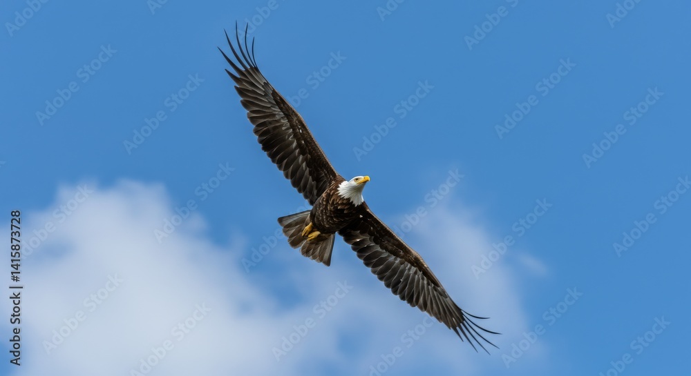 Fototapeta premium An Eagle soaring high in a bright blue sky,wing fully spread