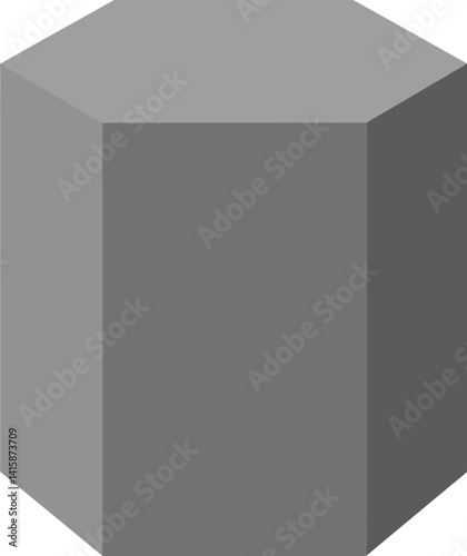 Simple gray octagonal prism with flat shading geometric shape isolated on white background vector illustration