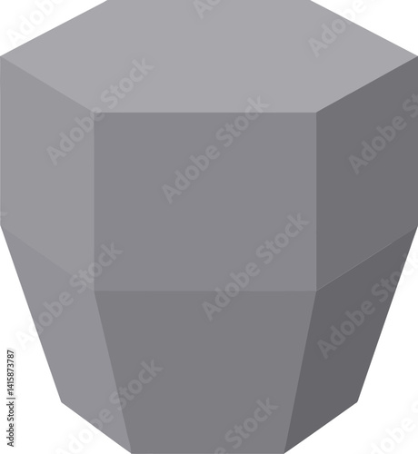 Geometric gray octagonal 3D shape with flat shading and minimalist style vector illustration