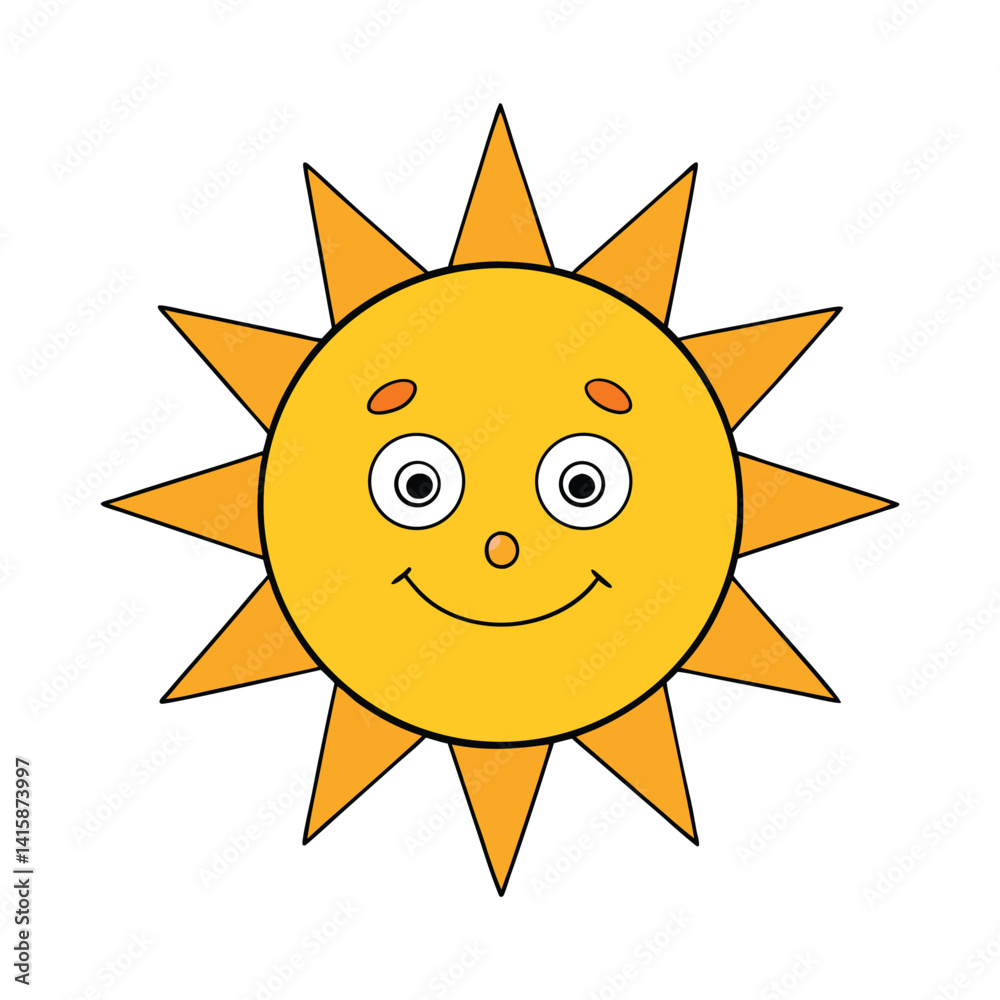 Smiling Cartoon Sun Illustration with Bright Rays and Happy Expression Smiling Cartoon Sun Illustration with Bright Rays and Happy Expression