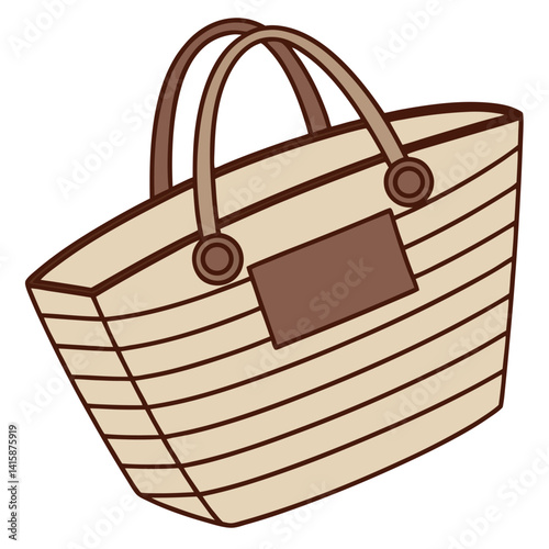 Cute Striped Tote Bag Illustration: Casual Style, Shopping, and Beach Accessory.