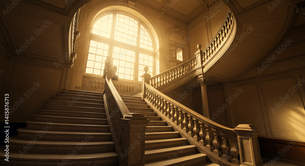 Obraz premium Majestic Grand Staircase Bathed in Golden Sunlight