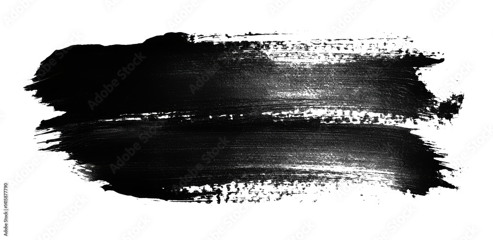 Black paint brush stroke on transparent background – grunge ink texture, abstract smear, wide artistic stroke, bold paint smear, PNG isolated
