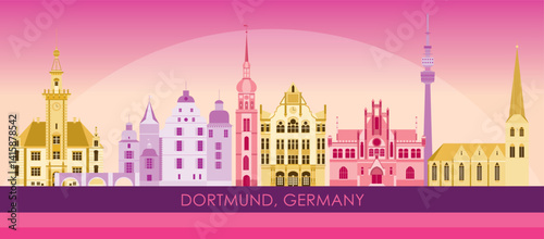 Obraz na płótnie Sunset Skyline panorama of city of Dortmund, Germany - vector illustration w salonie