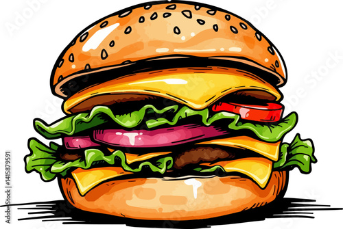 Burger watercolor vector illustration.