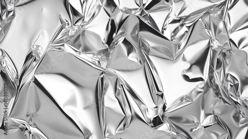 Crinkled Chrome Surface Reflects Light With Dynamic Texture, Creating a Captivating Abstract Metallic Backdrop for Creative Projects and Designs