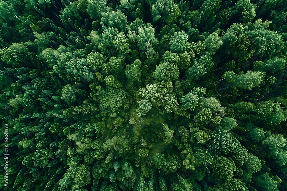 Aerial view of a dense green forest, captured by a drone, with a top-down perspective. The image is Aerial view of a dense green forest, captured by a drone, with a top-down perspective. The image is