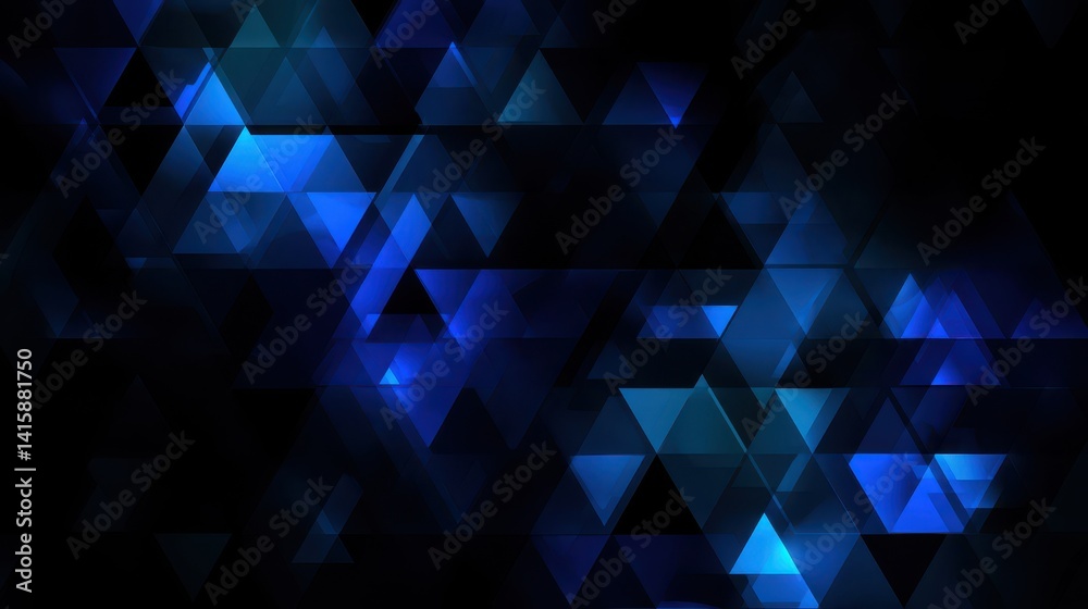 Abstract background with blue triangles on a dark black background, desktop wallpaper