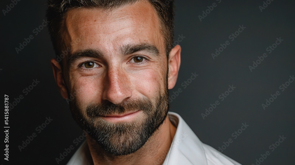 Obraz premium Relaxed Portrait of a Man with Short Beard in White Shirt