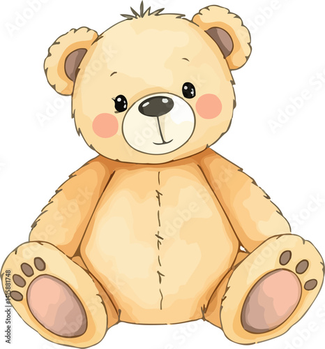 Cute teddy bear in watercolor technique. Vector illustration.