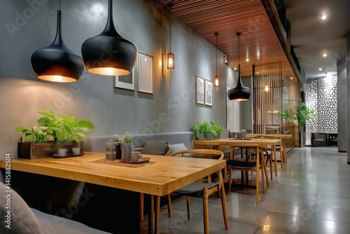 Cozy Dining Space With Warm Lighting and Modern Decor in a Trendy Restaurant
