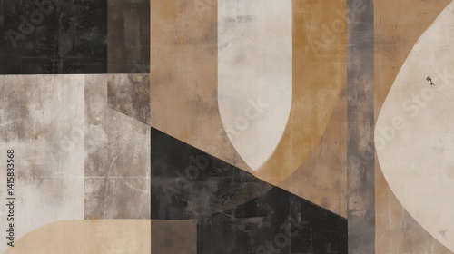 Abstract Geometric Art with Earth Tones and Textured Surfaces in a Modern Composition