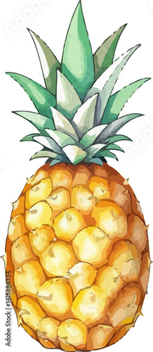 Pineapple watercolor vector illustration.