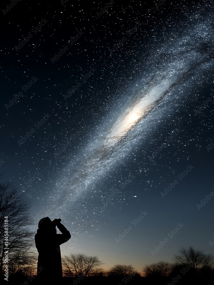 Fototapeta premium A person is looking through equipment towards a starry scene.