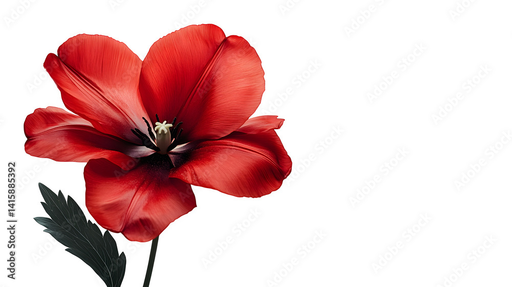 Bright red tulip with natural texture and form, clean white background Bright red tulip with natural texture and form, clean white background