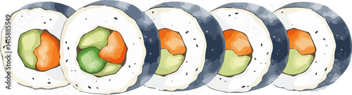 Sushi watercolor vector illustration.
