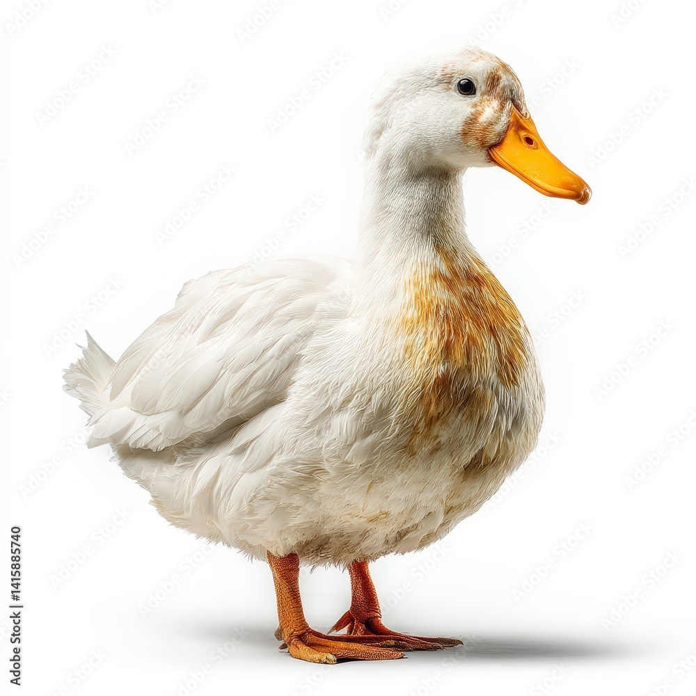 A fluffy gray duck standing upright against a white background. A fluffy gray duck standing upright against a white background.