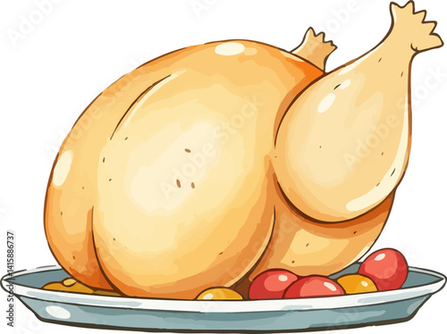 Cooked turkey watercolor vector illustration.