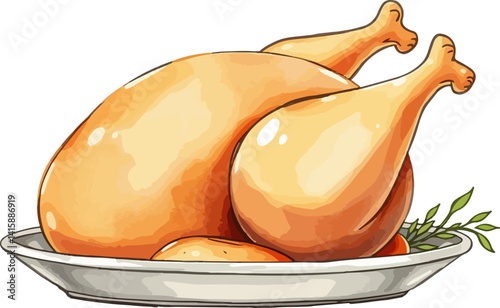 Cooked turkey watercolor vector illustration.