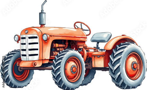 Tractor watercolor vector illustration.