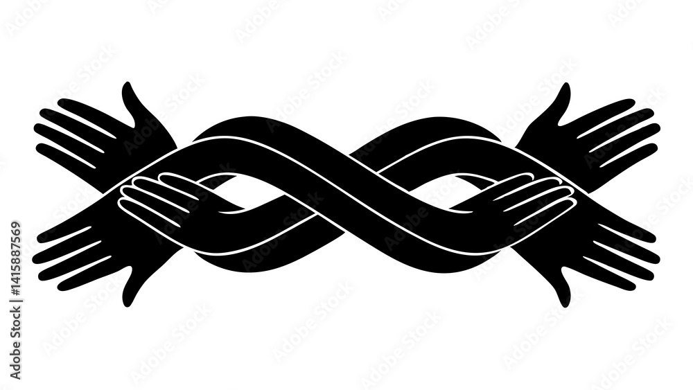 Obraz premium Minimalist art, silhouette of helping hands, intertwined arms, for websites and blogs