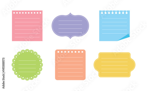 Six vibrant memo pads in pink, purple, blue, green, orange, and yellow. Different shapes: square, oval, circular. Perfect for notes, journaling, scrapbooking, or creative tasks.
