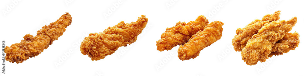 Crispy chicken strip Isolated on transparent background. PNG , Set of Crispy chicken strip Isolated on transparent background. PNG , Set of