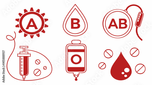 Blood type symbols, medical icons, set for healthcare, simple design, vector illustration