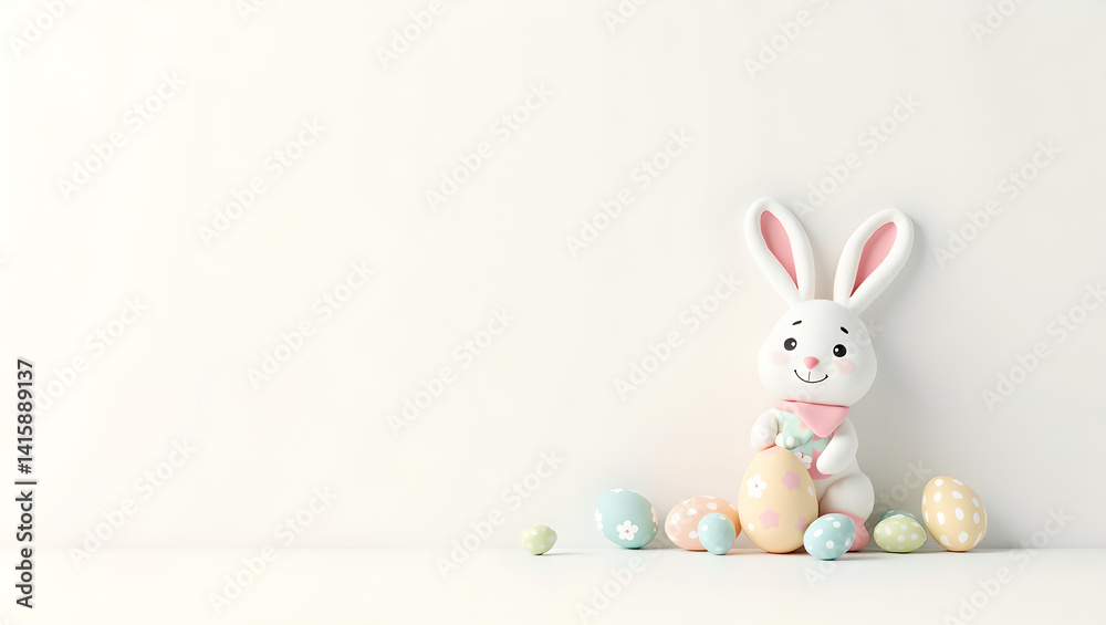 Easter bunny rabbit with painted colorful pastel easter eggs Easter bunny rabbit with painted colorful pastel easter eggs