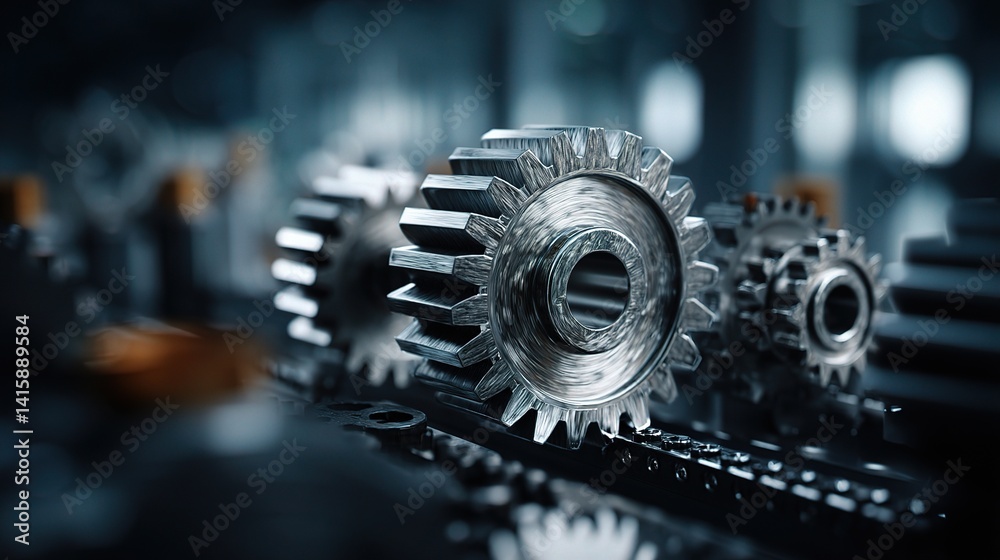 Detailed Close-Up of Mechanical Gears in an Automation Process Detailed Close-Up of Mechanical Gears in an Automation Process