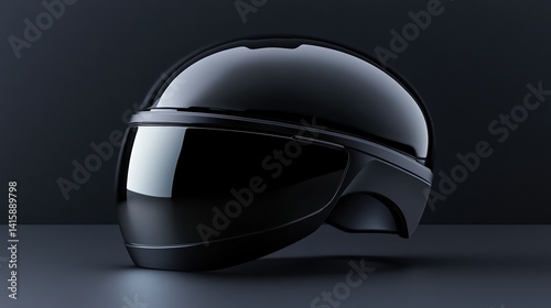 Obraz na płótnie Sleek black futuristic helmet on dark background reflecting minimalistic design w salonie